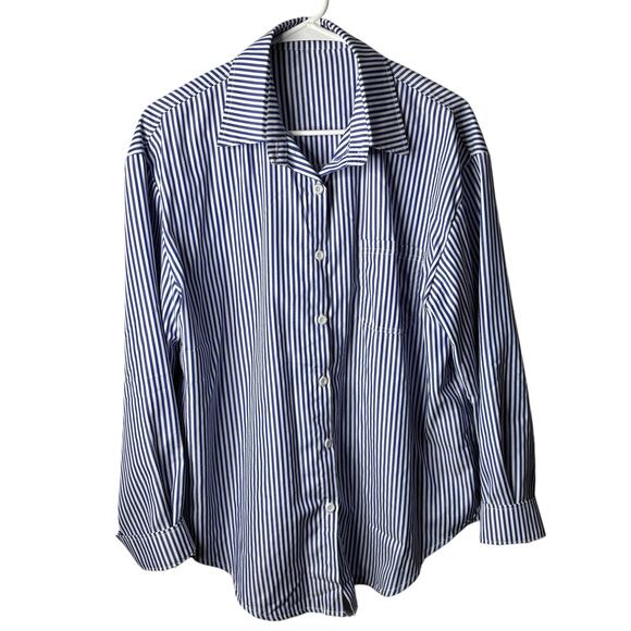 Pinstriped Blue and White Button Down Womens Shirt Blouse Plus 2XL Preppy Classy - Picture 1 of 8